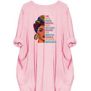 Women's Pink Black Woman Long Sleeve Tunic Dress